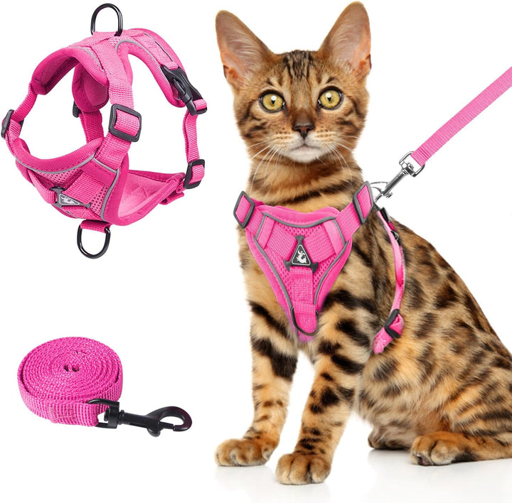 Cat Chest Harness and Leash, Anti-Escape Adjustable Soft Mesh Cat Leash and Chest Harness Set for All Types of Cats Cat Vests (Grey, 11.02-16.5Lb)