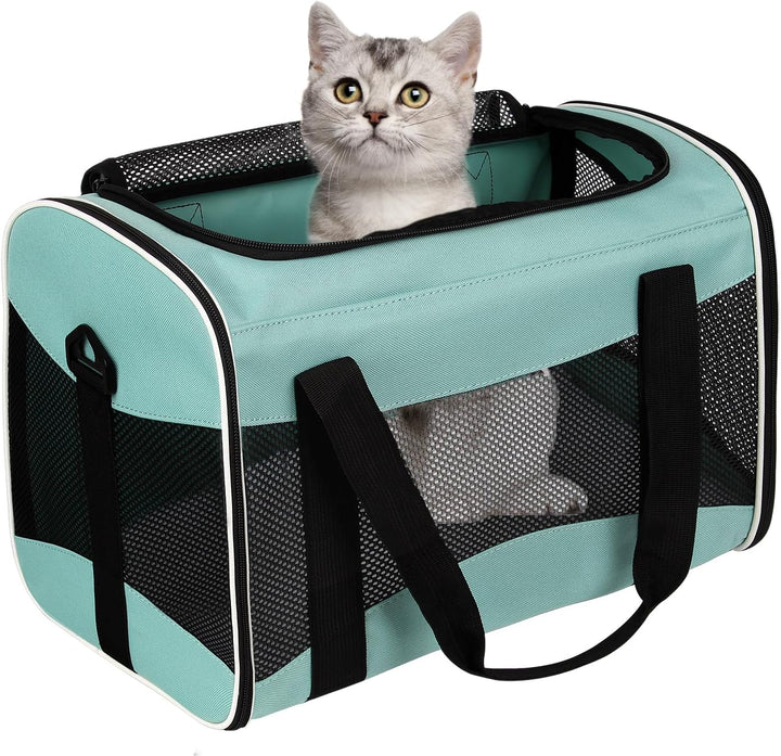 Cat Carrying Case Pet Dog Carrier Soft-Sided Cat Bag Airline Approved, Pet Travel Carrier up to 15 Lbs, Collapsible Cats Carrier Dog Carrier for Medium Small Cats Dogs(17X11X11 Green)