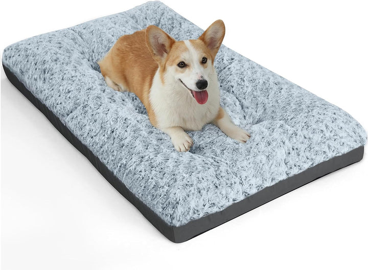 Deluxe Washable Dog Bed for Large Dogs Dog Crate Mat 35 Inch Comfy Fluffy Kennel Pad Anti-Slip for Dogs up to 60 Lbs, 35" X 23", Grey