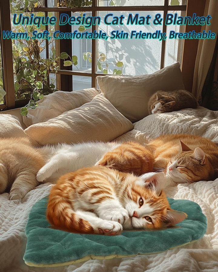 Cat Mat Self Warming Cat Bed 26"X20" Leaf Shaped Cotton Soft Warm Pet Pad Blanket for Indoor Bed Couch Sofa Floors Cat and Dog Warm Mattress (Green)