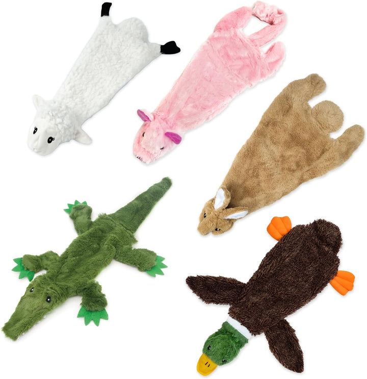 2-In-1 Stuffless Squeaky Dog Toys with Soft, Durable Fabric for Small, Medium, and Large Pets, No Stuffing for Indoor Play, Supports Active Biting and Play - 4 Figures, Small