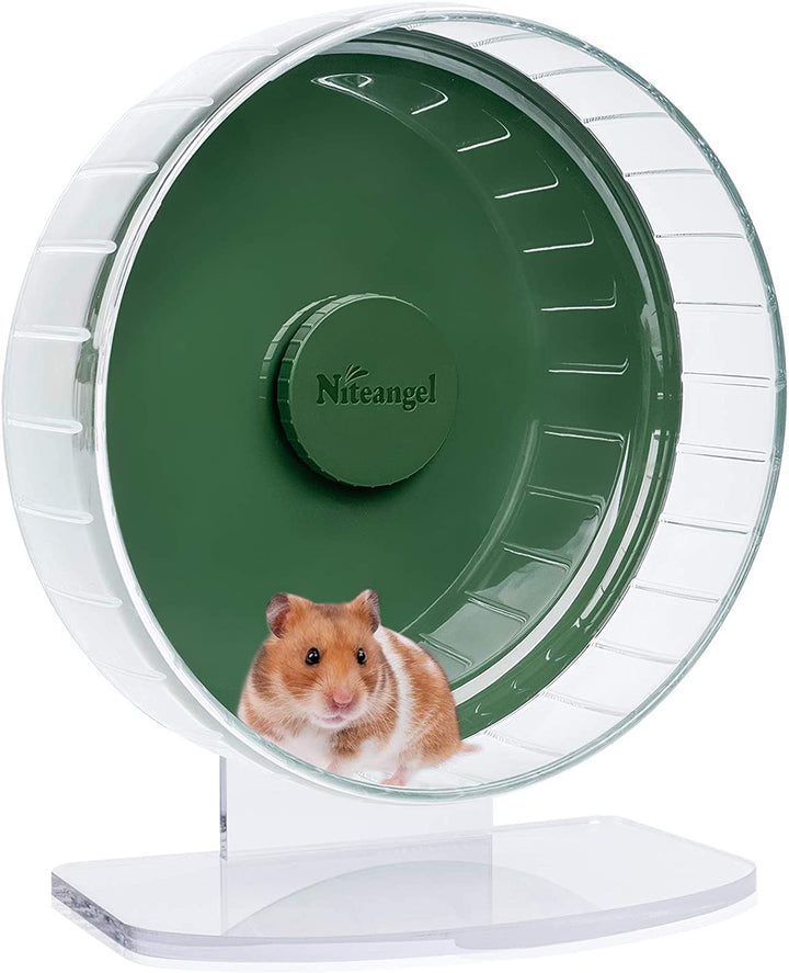 Super-Silent Hamster Exercise Wheels - Quiet Spinner Hamster Running Wheels with Adjustable Stand for Hamsters Gerbils Mice or Other Small Animals (M, Transparent)