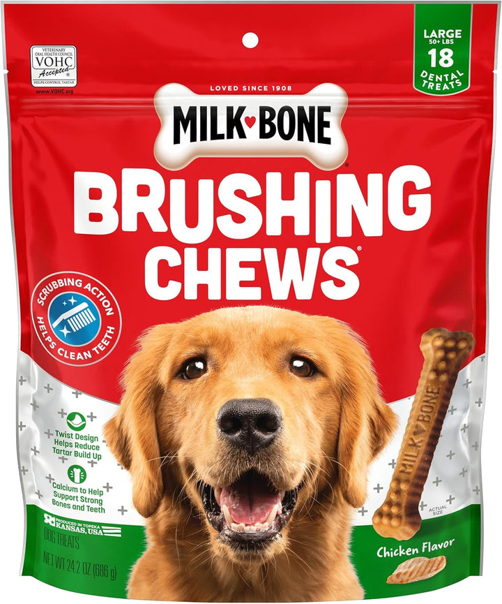 Brushing Chews Daily Dental Dog Treats, Chicken Flavor, Large, 25 Count