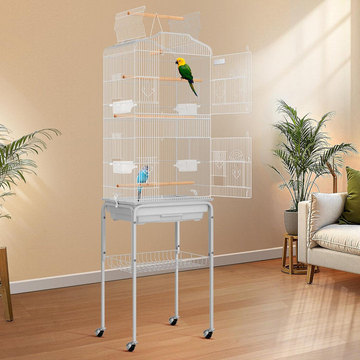 64 Inch Bird Cage with Play Top and Rolling Stand for Parrots Conures Lovebird Cockatiel Parakeets Black