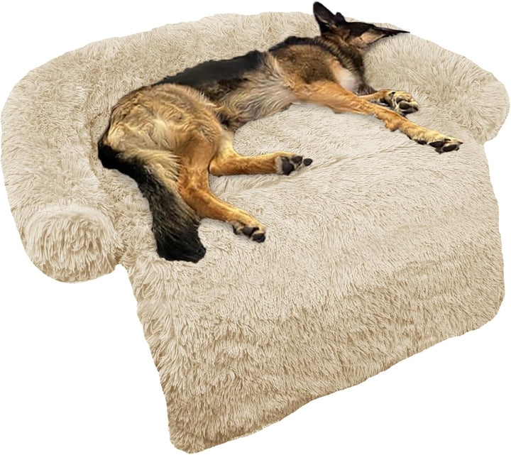 Calming Dog Bed Fluffy Plush Dog Mat for Furniture Protector with Removable Washable Cover for Large Medium Small Dogs and Cats (Large, Light Grey)