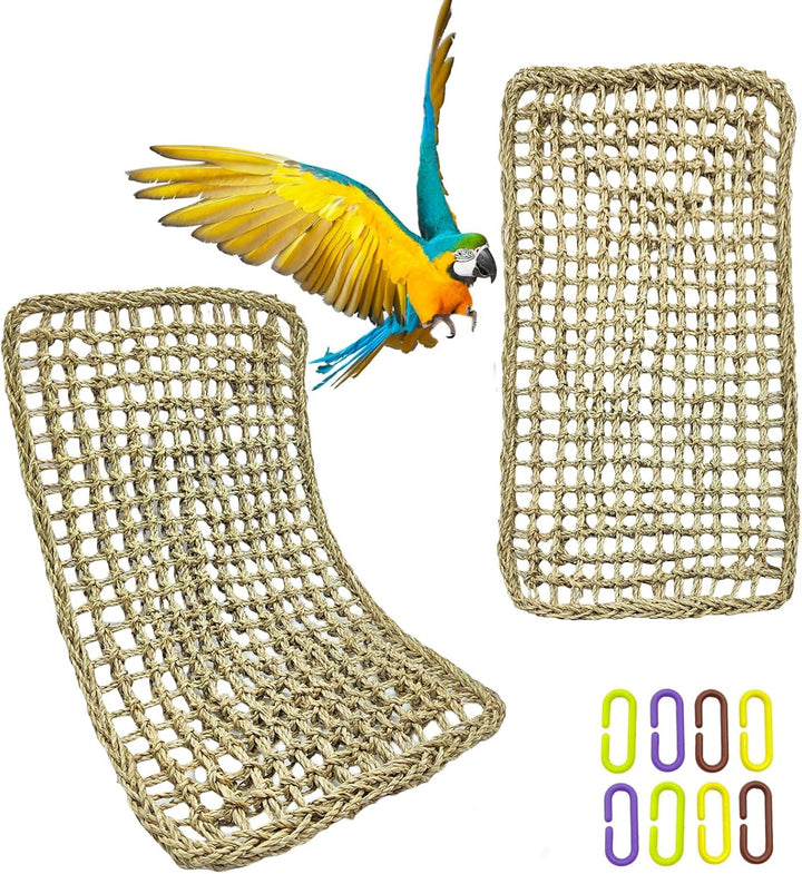 Bird Seagrass Mat 30" × 7" Parrot Natural Grass Woven Net Hammock Parakeet Climbing Rope Ladder Mat Chew Toys Cage Accessories for Pigeon Macaw Cockatiel Conure Budgie Cockatoo Rat Bearded Dragon
