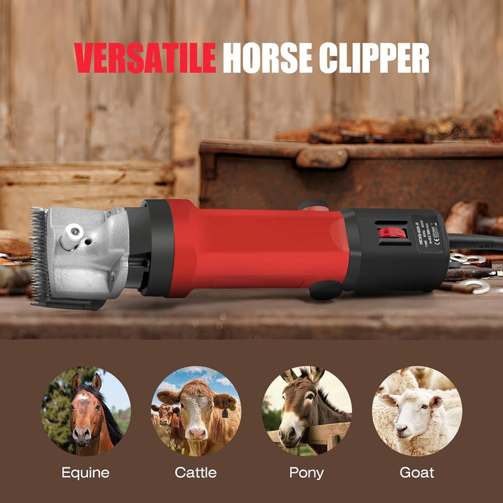 Horse Clippers, 600W Professional Heavy Duty Horse Body Clippers, 6-Speeds Large Livestock Clippers for Body Clipping Horse Equine Cattle and Thick Coat Animals, with One Set of Extra Blades