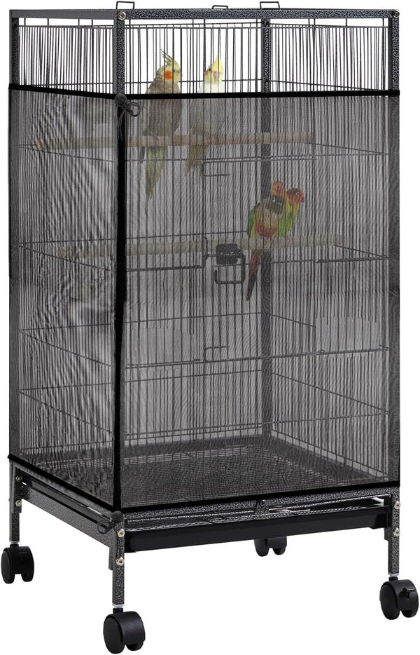 Large Bird Cage Seed Catcher 31 X 118 Inches Adjustable Bird Cage Net Cover Black Bird Cage Cover Elastic Band Mesh Cage Cover Skirt Nylon Mesh for Parakeet Parrot Cages