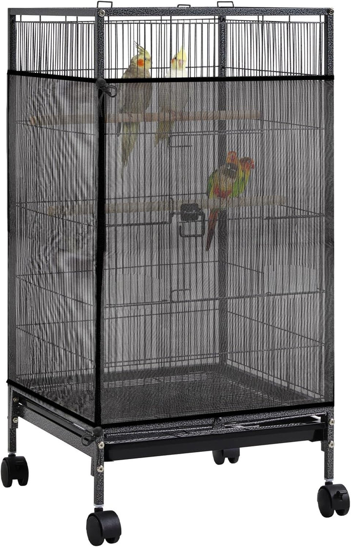 Large Bird Cage Seed Catcher 31 X 118 Inches Adjustable Bird Cage Net Cover Black Bird Cage Cover Elastic Band Mesh Cage Cover Skirt Nylon Mesh for Parakeet Parrot Cages