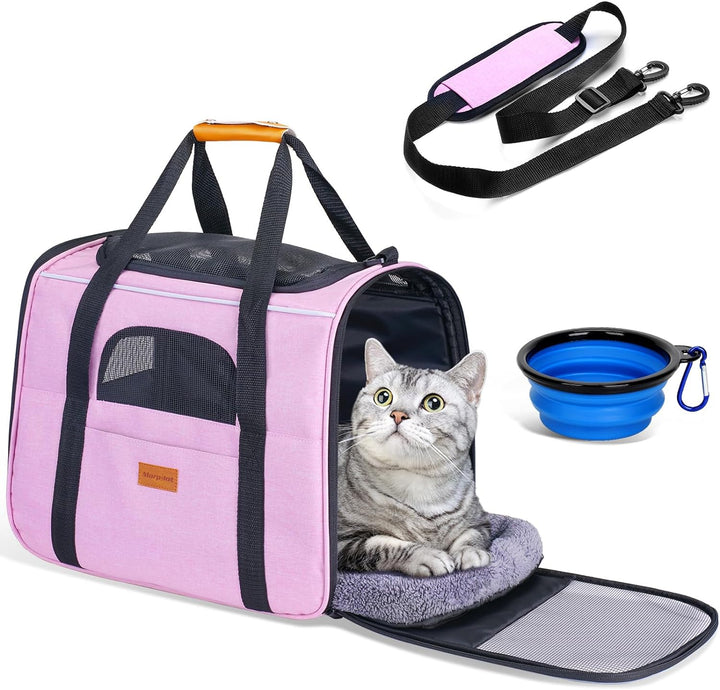 Cat Carrier - Soft Sided Cat Carrier Large for Big Medium Cats and Puppy up to 18Lbs, Pet Carrier with Safety Zippers, Foldable Bowl, Airline Approved Large Dog Carrier - Dark Gray