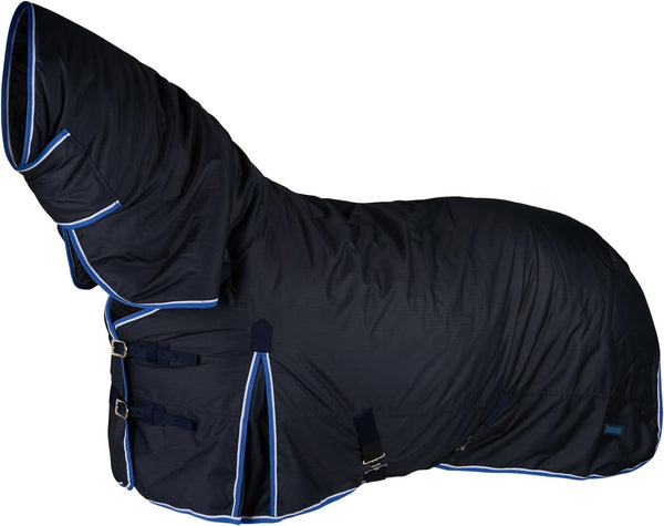 Glasgow Heavy Weight Winter Turnout (400G Fill) | Waterproof Combo Horse Blanket with Neck Cover - Dark Blue - 78 In