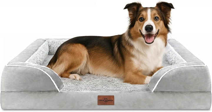 Orthopedic Dog Bed for Extra Large Dogs 42X30 Inch, Waterproof Supportive Egg Crate Foam XL Pet Bed with Removable Bolsters, Dog Couch with Washable Cover & Non-Slip Bottom, Grey