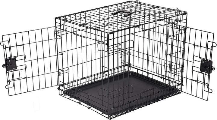 Durable, Foldable Metal Wire Dog Crate with Tray, Double Door, 36 X 23 X 25 In, Black