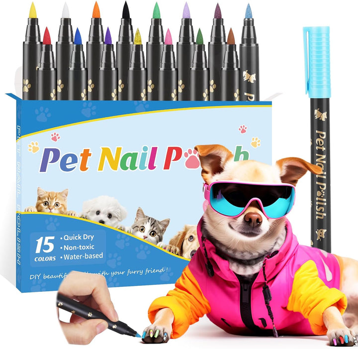 Dog Nail Polish Pens Quick Dry,12 Colors Safe Dog Nail Polish Set to DIY Pretty Nails, Ideal Gifts for Dogs Cats Light Dark Nails, Odorless, Non-Toxic, Water-Based Pet Nail Accessories Set