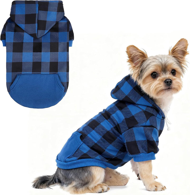 Plaid Dog Hoodie Pet Clothes Sweater with Hat and Pocket for Small Medium Large Size Dogs, Soft Winter Warm Dog Cold Weather Coat, Fleece Fall Dog Hooded Sweatshirt for Puppy Cats, Red XL