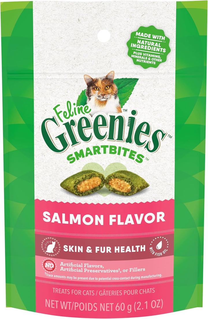 Feline Smartbites Skin & Fur Health Crunchy and Soft Cat Treats, Salmon Flavor, 4.6 Oz. Pack