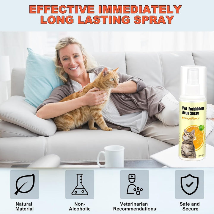 Cat Deterrent Spray – Anti-Scratch Cat Spray 100% Natural, Plant-Based Formula to Stop Scratching, Chewing & Urine Spraying – Indoor Use Safe for Furniture, Fabric, Pets & Kids – 6.76 Fl Oz