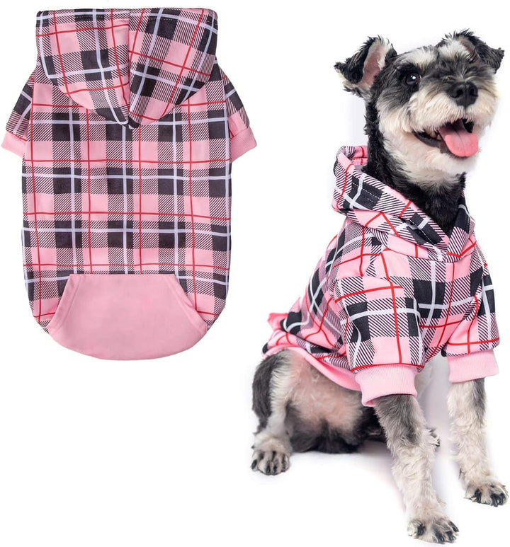 Plaid Dog Hoodie - British Style Warm Dog Sweater Shirt with Leash Hole,Pitbull Clothes Outfits,Winter Coat Apparel for All Breeds Puppy Girl Boy-Cat Apparel