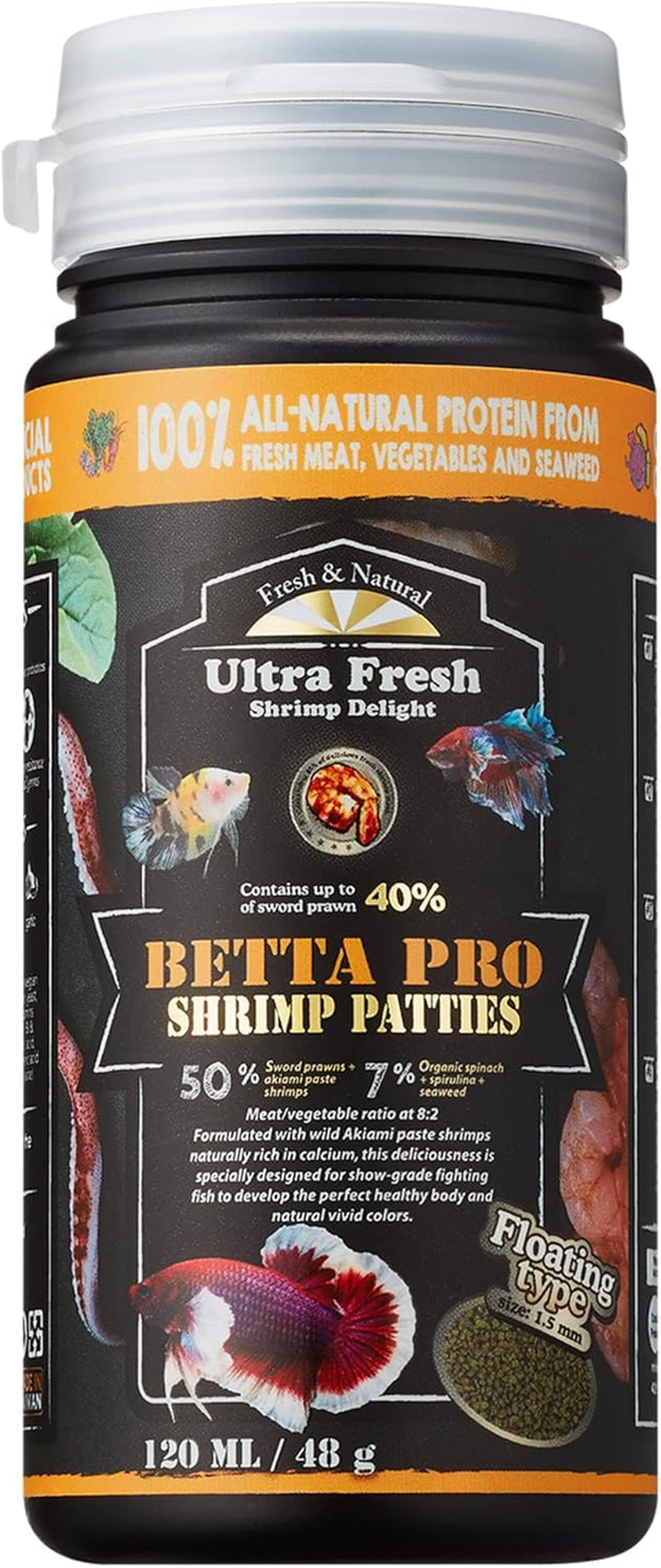 Betta Fish Food, Pro Shrimp Patties, 50% Sword Prawns + Akiami Paste Shrimps, All Natural Protein, Rich in Calcium, for Betta'S Healthy Development and Cleaner Water, 0.7 Oz