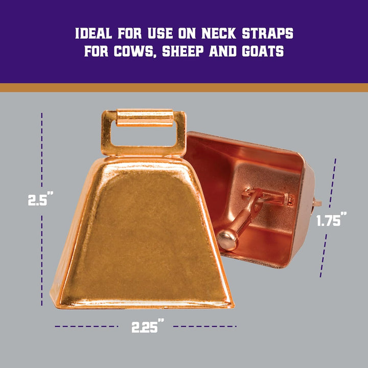 Copper-Plated Small Cow Bell, Robust Herd Tracking Loud Bell, Lightweight Goat Bells for Cow, Goat, and Sheep, 1.75” X 2.25” X 2.5”