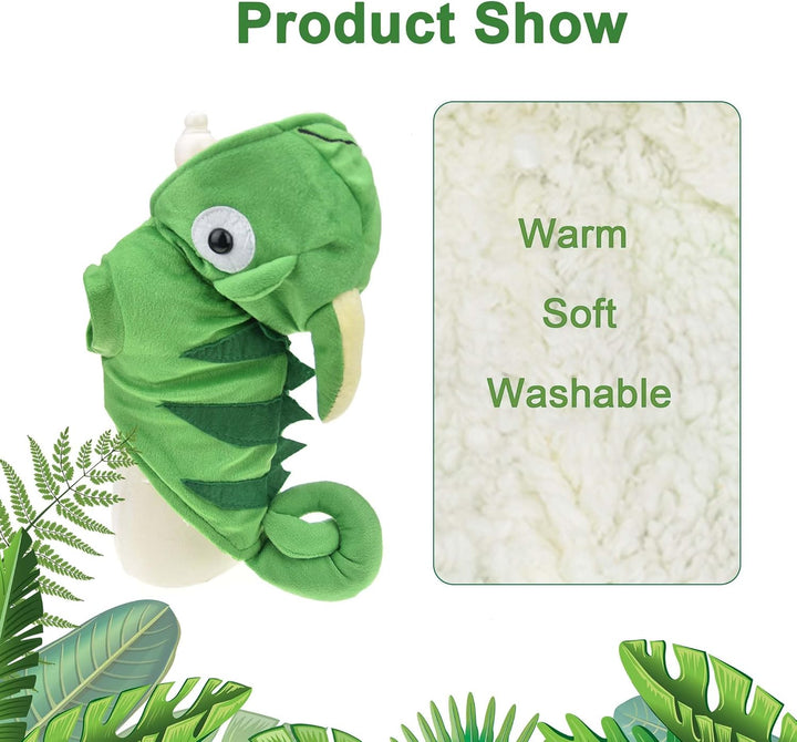 Chameleon Dog Costume for Halloween,Winter Fleece Pet Cat Coat Jacket for Small Medium Large Dog,Pet Funny Clothes Hoodie Labrador Bulldog Chihuahua(S, Green)