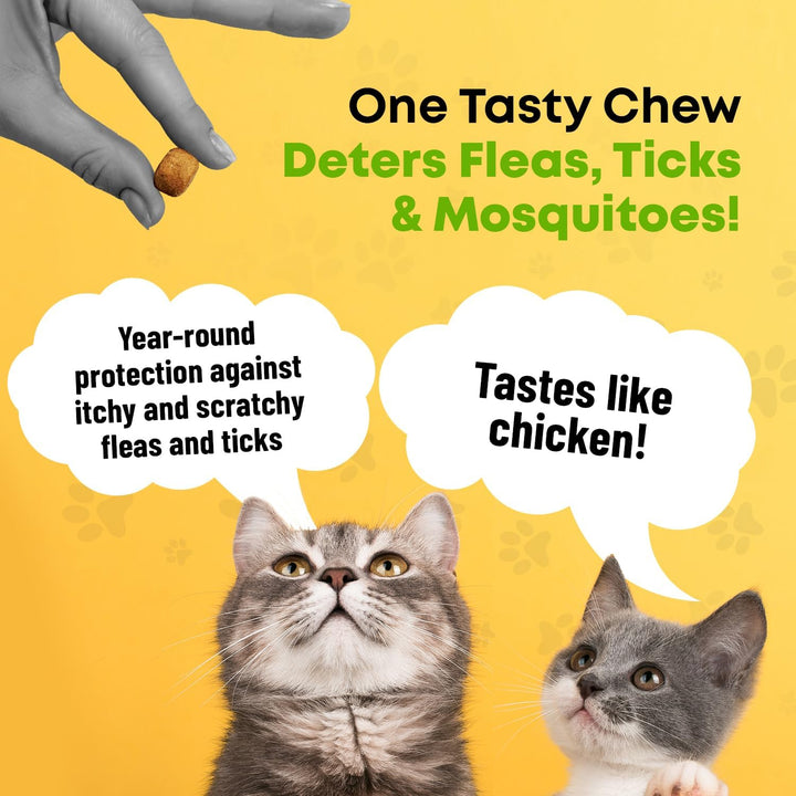 Flea and Tick Chewable Treats for Cats – No Harsh Chemicals – 100 Chicken-Flavored Chews Pets