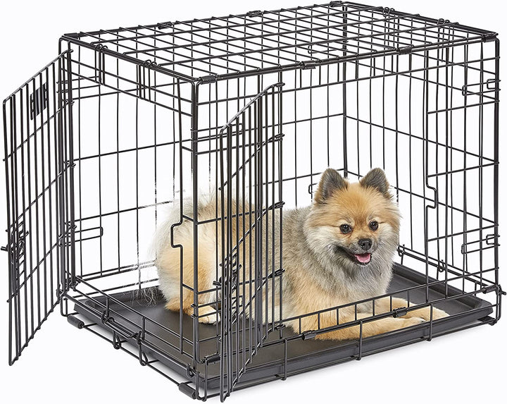 42-Inch Two-Door Icrate Folding Dog Crate with Divider Panel, Leak-Proof Tray & Secure Latches – Metal Wire Kennel for Large Breeds – Portable, Durable & Easy to Assemble