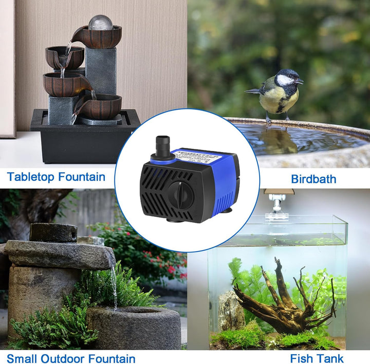 Small Fountain Pump, 80 GPH Mini Submersible Water Pump with 3.3 Ft Tubing, for Aquarium Fish Tank, Pet Water Fountain, Hydroponics, Pond Waterfall