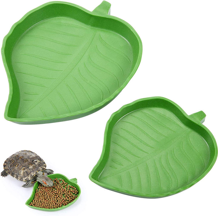 2 Pieces Leaf Reptile Food Water Bowl Plate Turtle Feeding Dishes for Tortoise Corn Snake Crawl Pet Bearded Dragon, Lizards, Gecko Drinking and Eating, 2 Sizes