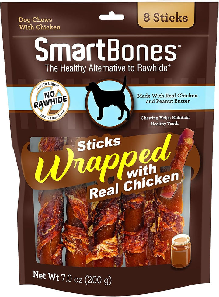 Chicken-Wrapped Sticks, Treat Your Dog to a Rawhide-Free Chew Made with Real Chicken and Peanut Butter 8 Count (Pack of 1)