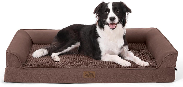 Orthopedic Dog Bed for Large Dog, XL Pet Couch for Extra Large Dog, Big Supportive Foam Bolster Sofa with Waterproof Lining Cover, Anti-Slip, Comfort, Washable, 42X30X7.5 In, U-Shaped, Grey