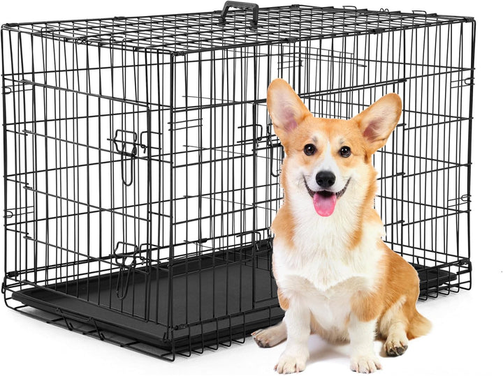 | Dog Crate | 18" | Black | Foldable Metal Kennel with Single Doors, Secure Slide-Bolt Latches, Leakproof Tray | Portable Dog Cage for Small Breeds | for Travel, Indoor & Outdoor Use