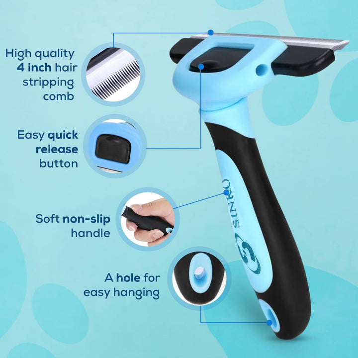 Deshedding Tool for Dogs & Cats, Pet Grooming Brush, Skin Friendly Deshedding Tool, Dog Brush for Shedding, Effectively Reduces Shedding by up to 95% for Short Medium Long Pet Hair (Blue)