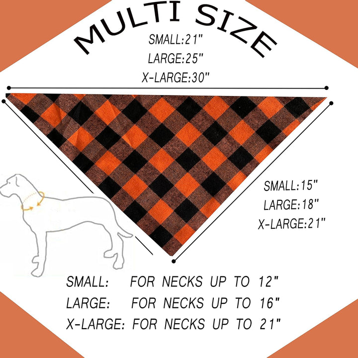 Fall Halloween Dog Bandanas 2 Pack, Orange Plaid Pet Scarf for Boy and Girl, Premium Durable Fabric, Holiday Thanksgiving Bandana for Medium and Large Dogs (Large)