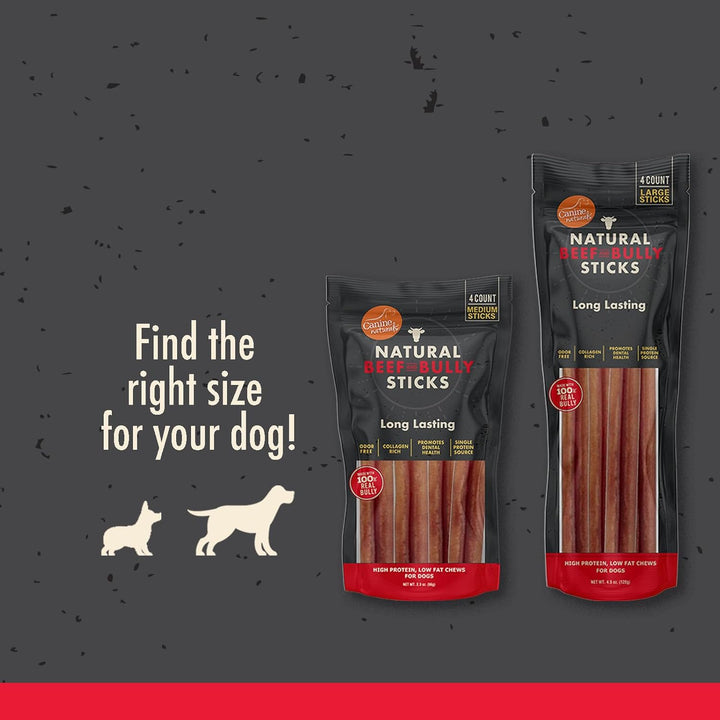 | Natural Beef & Bully Sticks | Long-Lasting, Odor Free, High Protein Chews Made with 100% Real Bully | 4 Count Medium Sticks