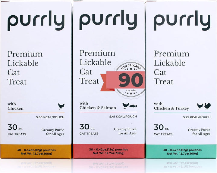 Healthy Premium Cat Treats Snack Topper Tuna Variety Bundle (90 Count) Lickable Wet Squeezable Hydrating Interactive Seafood Grain-Free Naturally Flavored Non-Gmo No-Preservative