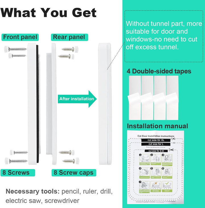 Thin Cat Door for Windows, Pet Doors and Sliding Door, Safety Pet Door with 4 Way Lock, Weatherproof Cat Flap for Thin Door and Wall(Medium, 7.7 * 7.5 * 0.78In)