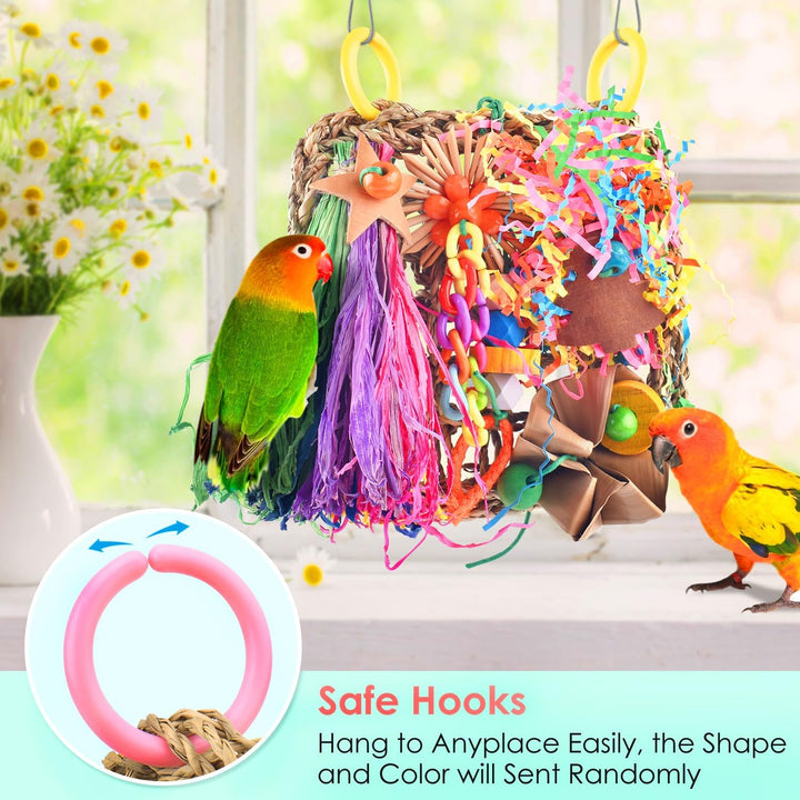Conure Toys, Bird Grass Mat Parakeet Shredder Hanging Toy Cockatiel Foraging Entertainments Parrot Climbing Wall Chewy Lovebird Cage Playthings for Small to Medium Birds