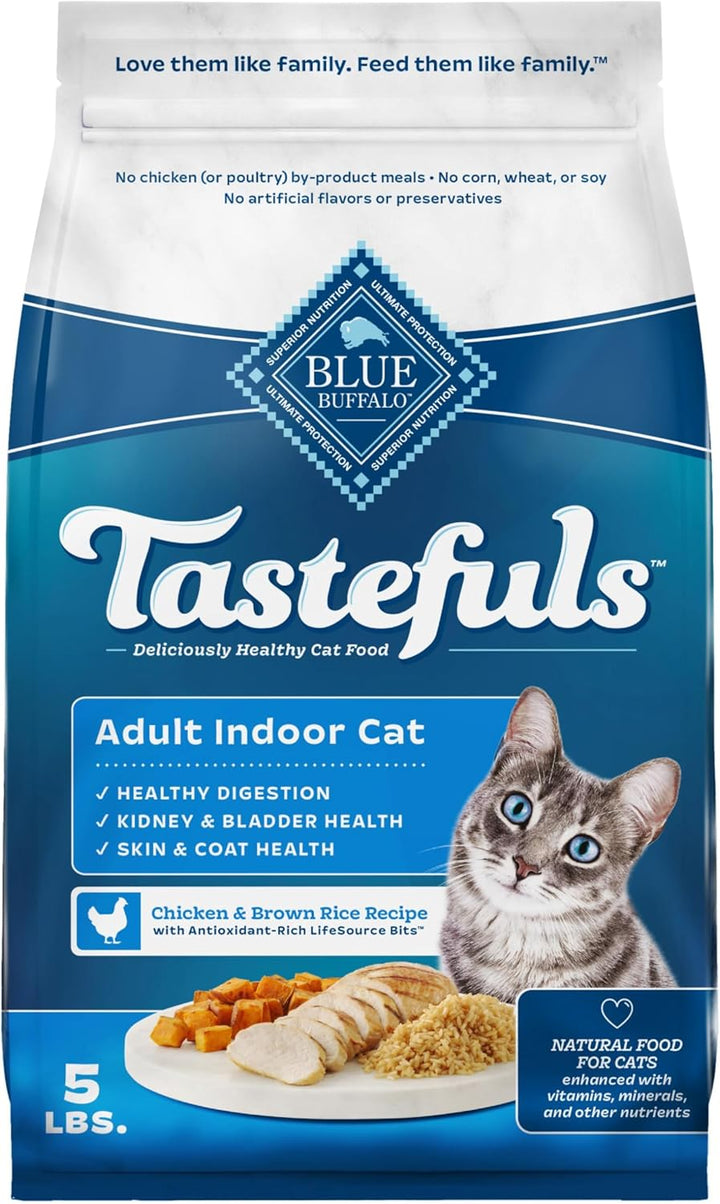 Tastefuls Adult Dry Cat Food Indoor Cat Formula, Made in the USA with Natural Ingredients, Chicken & Brown Rice Recipe, 3-Lb. Bag