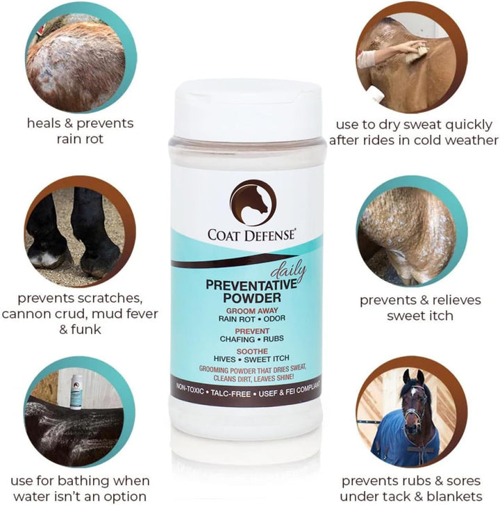 Daily Preventative Powder for Horses - Safe & Effective Equine Skin Conditioner Sweet Itch, Skin Funk, & Rain Rot - Dry Horse Shampoo, 16 Oz Formula with All Natural Ingredients