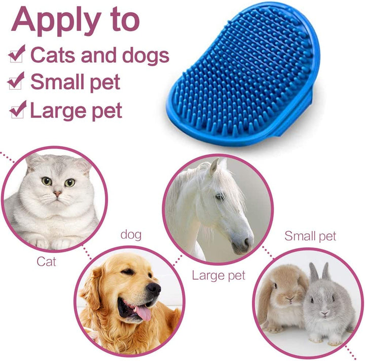 Dog Bath Brush,  Pet Bath Comb Brush Soothing Massage Rubber Comb 2Pcs with Adjustable Ring Handle for Long Short Haired Dogs and Cats (Blue+Rose)