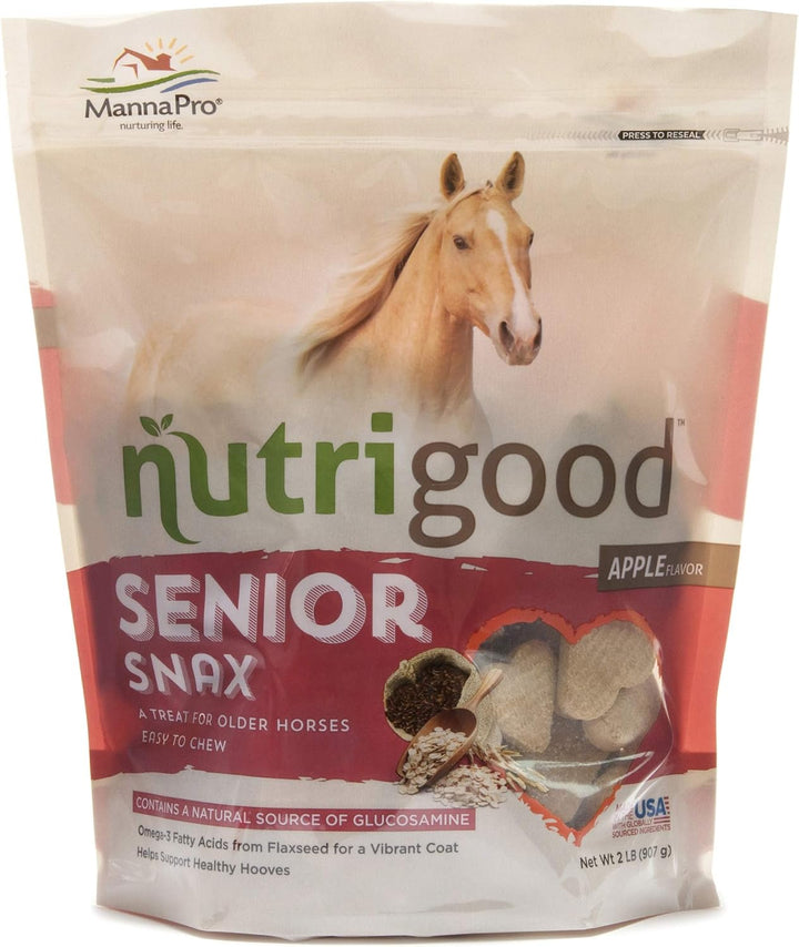 Nutrigood Senior Snax Horse Treats - Apple Flavor Baked Easy-Chew Equine Snack with Glucosamine, Omega-3 & Biotin for Joint, Hoof & Coat Support (Senior Horses) – 2 Lb Bag