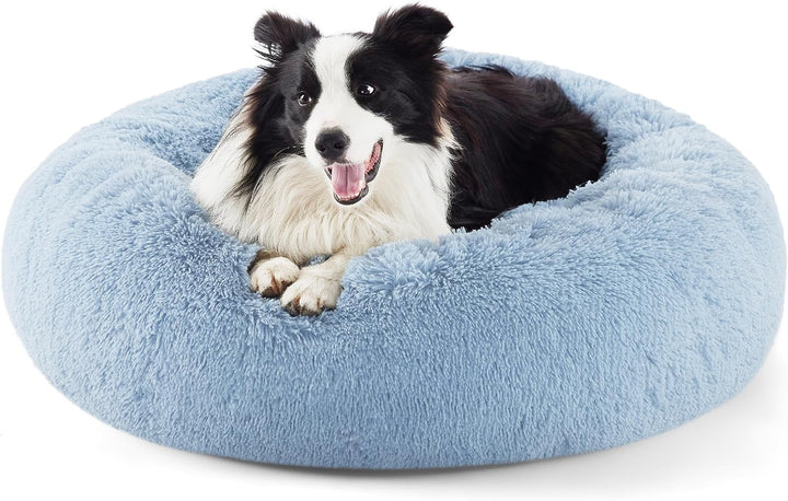 Calming Dog Bed Medium Size Dog - Donut Washable Medium Pet Bed, 30 Inches Anti-Slip round Fluffy Plush Faux Fur Cat Bed, Fits up to 45 Lbs Pets, Camel