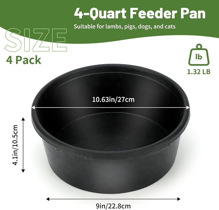 4Pcs Rubber Feed Pan, 1 Gallon Horse Feed Bucket Utility Feed Bucket, 10.6 X 4.1Inches Rubber Bowl Chicken Dust Bath Livestock Water Bowl for Pig Goat Chicken Dogs Farm Small Animal