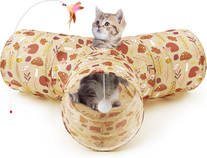 Pet Cat Tunnel Tube Cat Toys 3 Way Collapsible, Tunnels for Indoor Cats，Kitty Bored Peek Hole Toy Ball Cat, Puppy, Kitty, Kitten, Rabbit