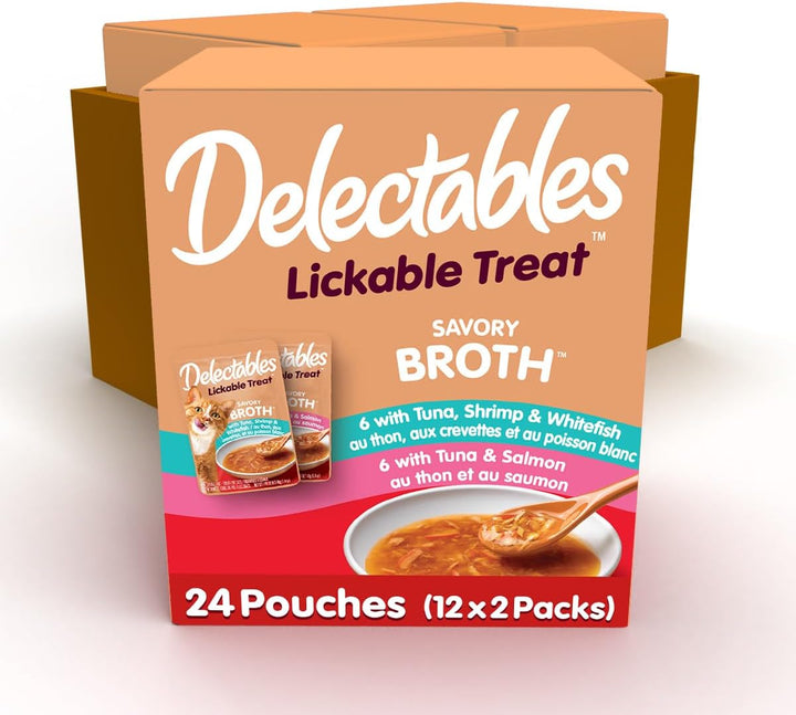 Delectables Savory Broths Lickable Wet Cat Treat Variety Pack, 12Count(Pack of 1)
