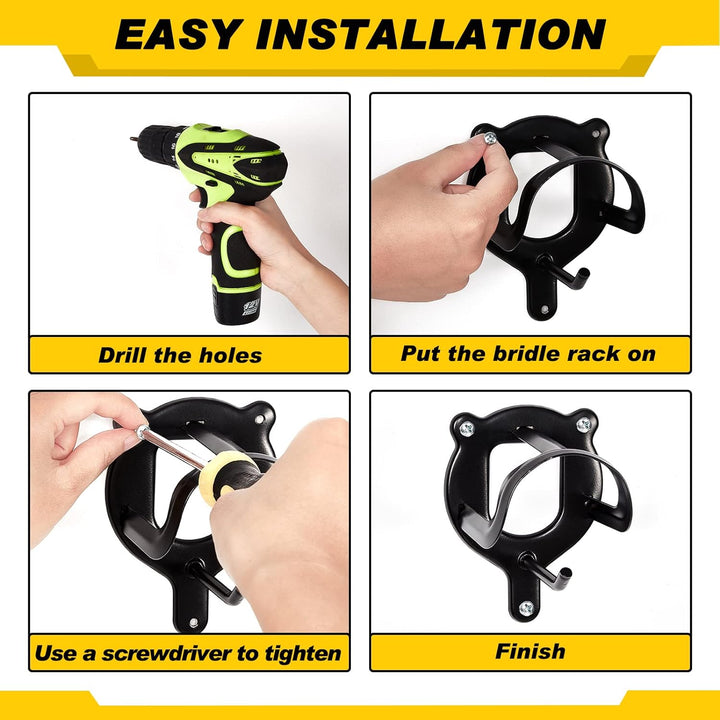 3 Counts Horse Bridle Rack Bracket Bridle Hooks Tack Storage Halter Hanger Metal Holder with Tubes and Screw for Horse Barn Supplies(Black)