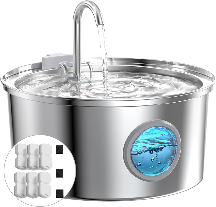 Cat Water Fountain Stainless Steel: 74Oz/2.2L Cat Fountain for Drinking - Pet Water Fountain for Cats inside - Quiet Cats Water Bowl Dispenser - Kitty Drinking Fountains - for Pets& Small Animals