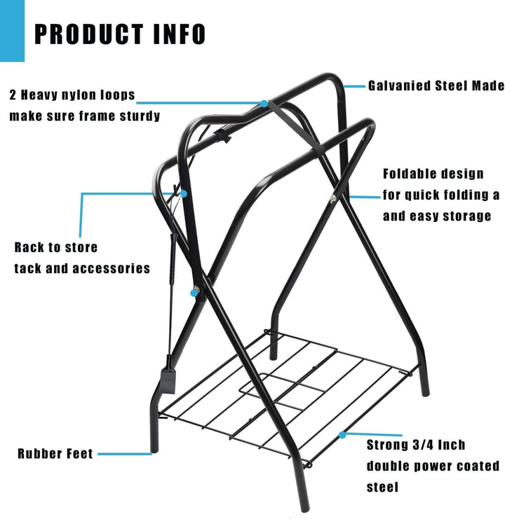 Saddle Rack Portable Folding Horse Saddle Stand for English and Western Saddles,28" L X 19" W X 37.5" H,Black