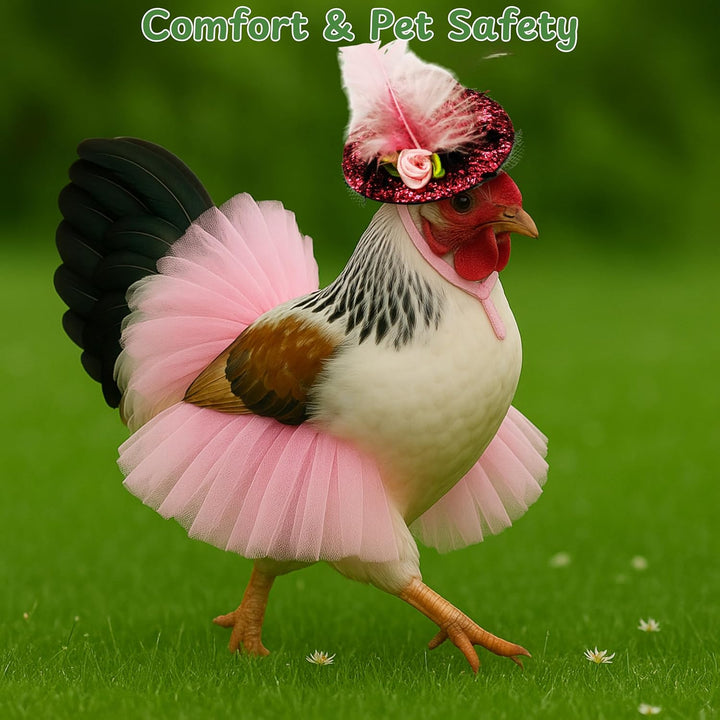 Chicken Tutus for Hens and Hat Clothes Costume, Cute Feather Chicken Hat, Clothing for Chickens, Feather Skirt Tutu Dress Outfit for Hen, Hens and Chickens Accessories (Pink, L)